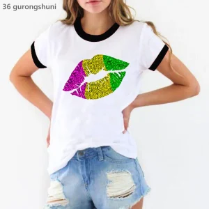 mardi gras sexy lips print t shirt women pink leopard summer tshirt femme harajuku shirt aesthetic clothes short sleeve t shirt