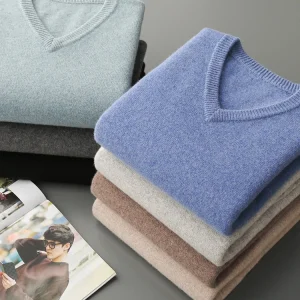 hot sale men's sweater pullover 100% merino wool clothes autumn winter sweater knitted v neck commuting soft thicked versatile