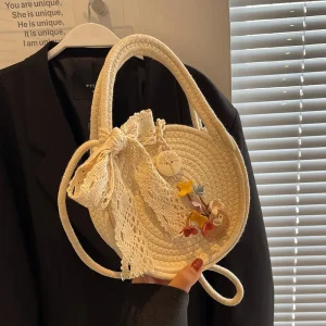 fashion straw woven crossbody bag for women, summer beach shoulder bag, trendy handmade vacation handbag