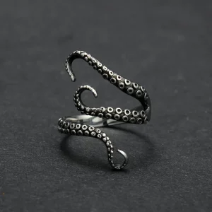 high quality 925 silver titanium stainless steel rings gothic punk octopus finger ring adjustable rings vintage animal jewelry