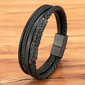 xqni classic men's leather bracelet hand woven multi layer combination stainless steel accessory fashion charm jewelry wholesale