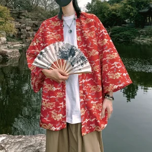 2025 summer dragon print yukata men women fashion cardigan loose blouse haori obi asian clothes harajuku japanese cosplay kimono